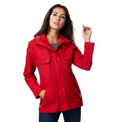 Red shower resistant hooded jacket